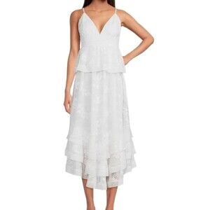 GIANNI BINI MIDORI LACE OVERLAY V-NECK PEPLUM LAYERED A-LINE DRESS‎ 4